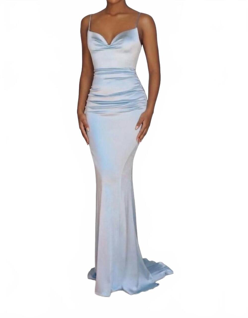 NEW AMORIS ruched bow formal gown in sky blue